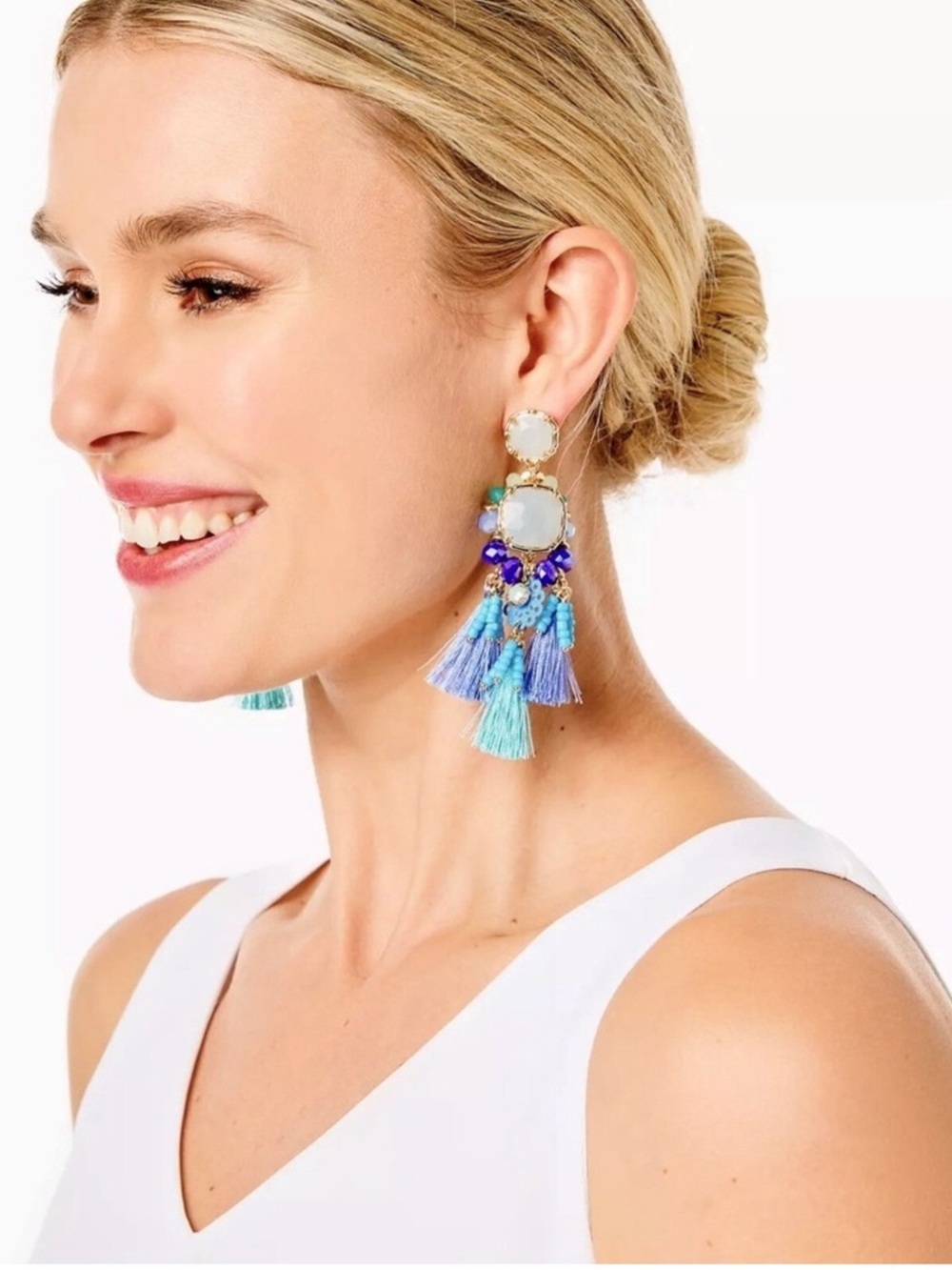 Lilly Pulitzer Blue and Aqua Tassel Drop Earrings